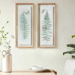 Framed Art-Kirkland's Home Watercolor Ferns 2-Pc. Framed Wall Art Green/White/Brown