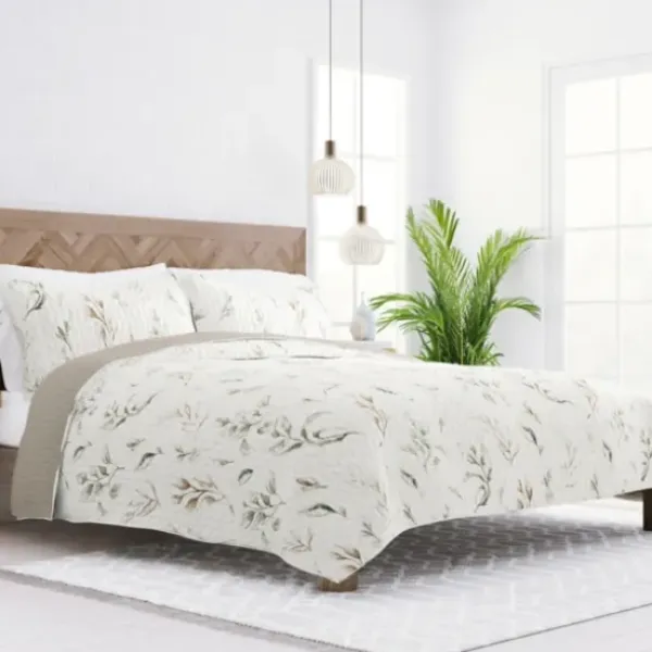 Quilts-Kirkland's Home Watercolor Leaves Reversible 2-Pc. Twin Quilt Set White/Green/Tan