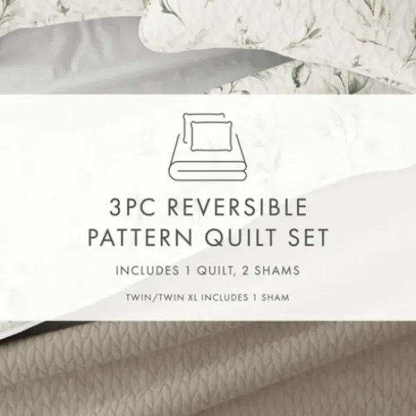 Quilts-Kirkland's Home Watercolor Leaves Reversible 2-Pc. Twin Quilt Set White/Green/Tan