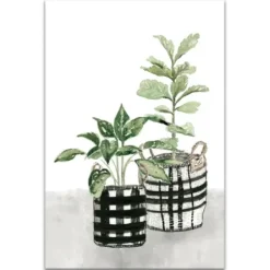 Canvas Art-Kirkland's Home Watercolor Plaid Vase Canvas Art Print, 20X30 In. Green/Black