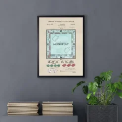 Framed Art-Kirkland's Home Watercolor Vintage Monopoly Framed Art Print Blue/Tan