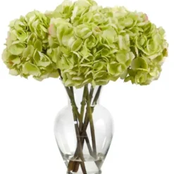 Arrangements & Greenery-Kirkland's Home Watered Hydrangea Bouquet In Round Glass Vase Green
