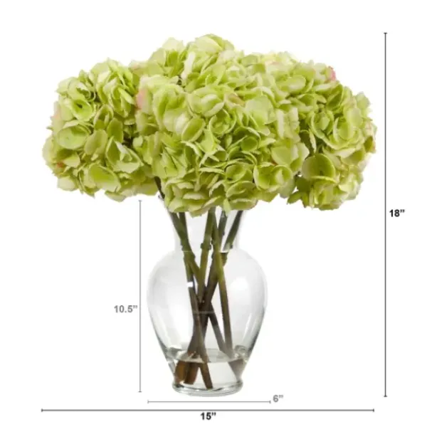 Arrangements & Greenery-Kirkland's Home Watered Hydrangea Bouquet In Round Glass Vase Green