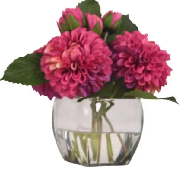 Arrangements & Greenery-Kirkland's Home Watered Magenta Dahlia Bouquet In Glass Vase Pink/Green