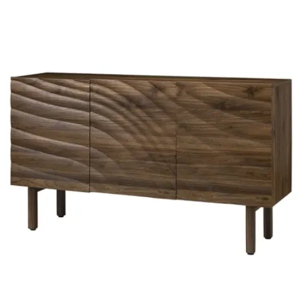 Cabinets & Sideboards-Kirkland's Home Wavy Wood 3-Door Sideboard Cabinet Brown