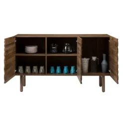 Cabinets & Sideboards-Kirkland's Home Wavy Wood 3-Door Sideboard Cabinet Brown