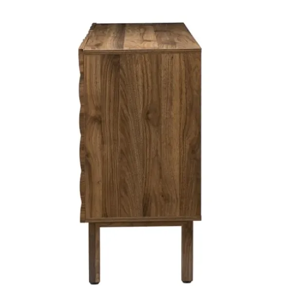 Cabinets & Sideboards-Kirkland's Home Wavy Wood 3-Door Sideboard Cabinet Brown
