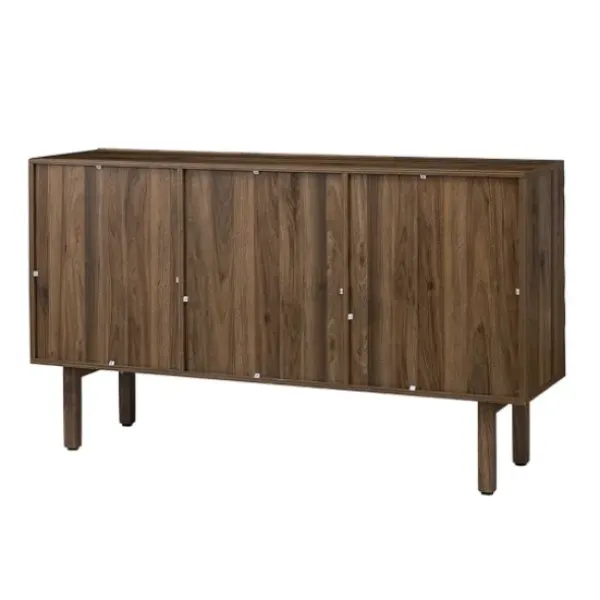 Cabinets & Sideboards-Kirkland's Home Wavy Wood 3-Door Sideboard Cabinet Brown