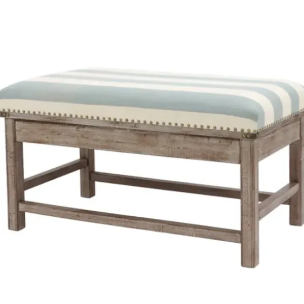Benches & Ottomans-Kirkland's Home Weathered Blue And White Striped Bench Blue/White