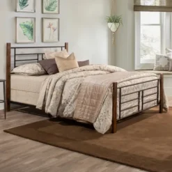 Beds & Headboards-Kirkland's Home Weathered Brown Farmhouse Queen Bed Black/Brown