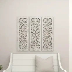 Wall Plaques-Kirkland's Home Weathered Gray Wood Panel Wall Plaques, Set Of 3 Gray/White