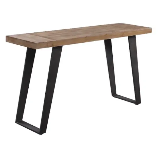 Console Tables-Kirkland's Home Weathered Oak And Metal Console Table Tan