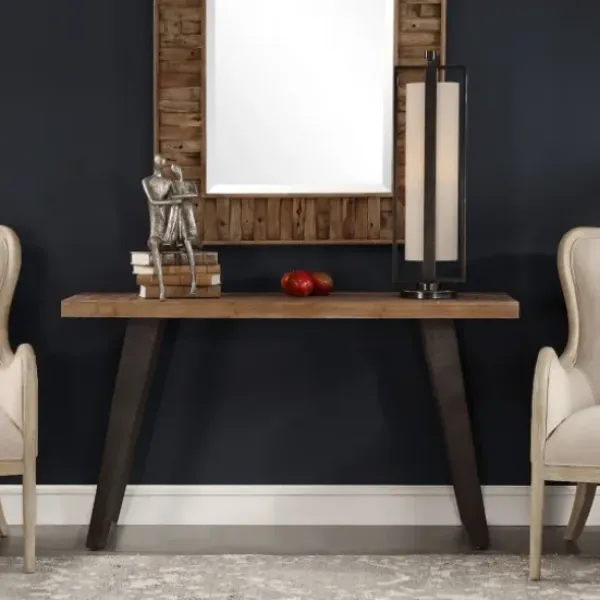 Console Tables-Kirkland's Home Weathered Oak And Metal Console Table Tan