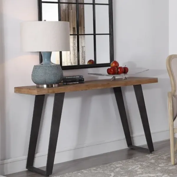 Console Tables-Kirkland's Home Weathered Oak And Metal Console Table Tan