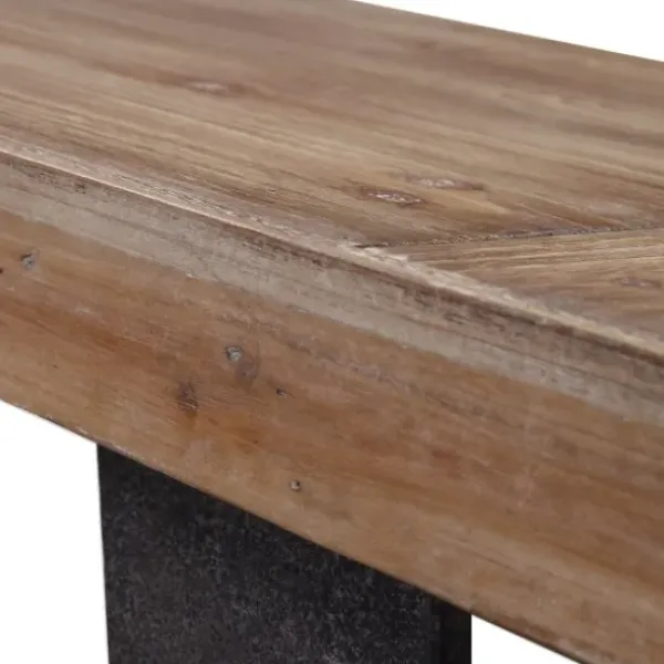 Console Tables-Kirkland's Home Weathered Oak And Metal Console Table Tan