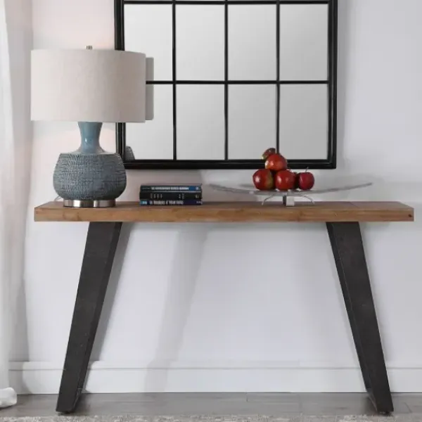 Console Tables-Kirkland's Home Weathered Oak And Metal Console Table Tan