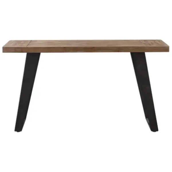 Console Tables-Kirkland's Home Weathered Oak And Metal Console Table Tan