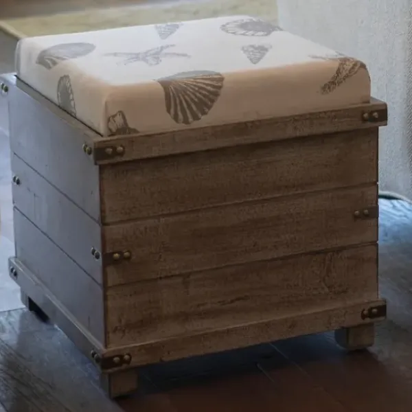 Benches & Ottomans-Kirkland's Home Weathered Square Seashell Storage Ottoman Tan/Blue