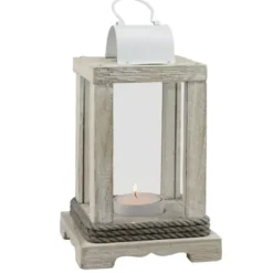 Lanterns-Kirkland's Home Weathered Wood And Metal Lantern White