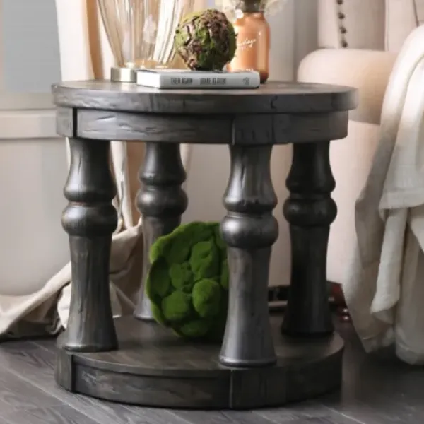Accent & End Tables-Kirkland's Home Weathered Wood Open Column Accent Table Gray