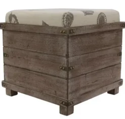 Benches & Ottomans-Kirkland's Home Weathered Wood Seashell Storage Ottoman Brownb/Tan