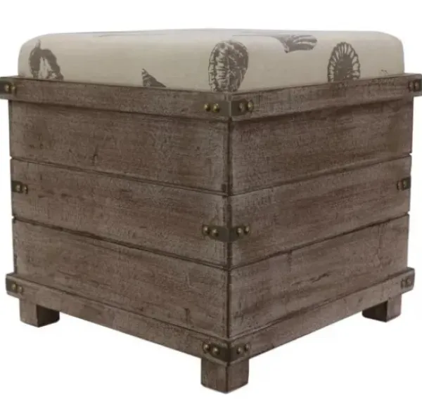 Benches & Ottomans-Kirkland's Home Weathered Wood Seashell Storage Ottoman Brownb/Tan