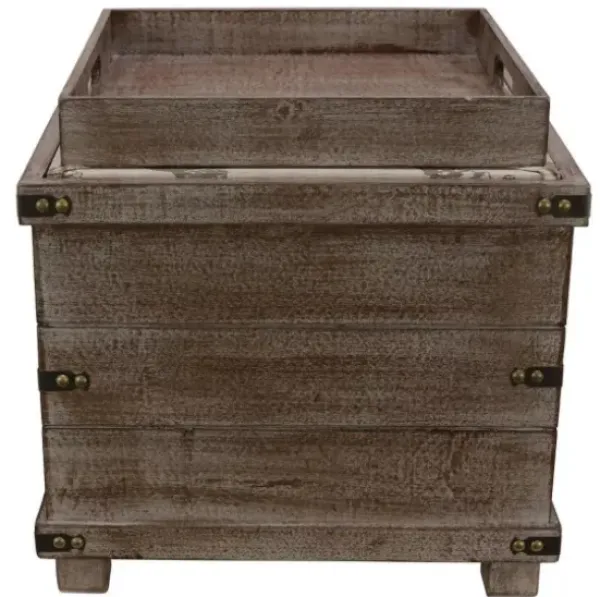 Benches & Ottomans-Kirkland's Home Weathered Wood Seashell Storage Ottoman Brownb/Tan