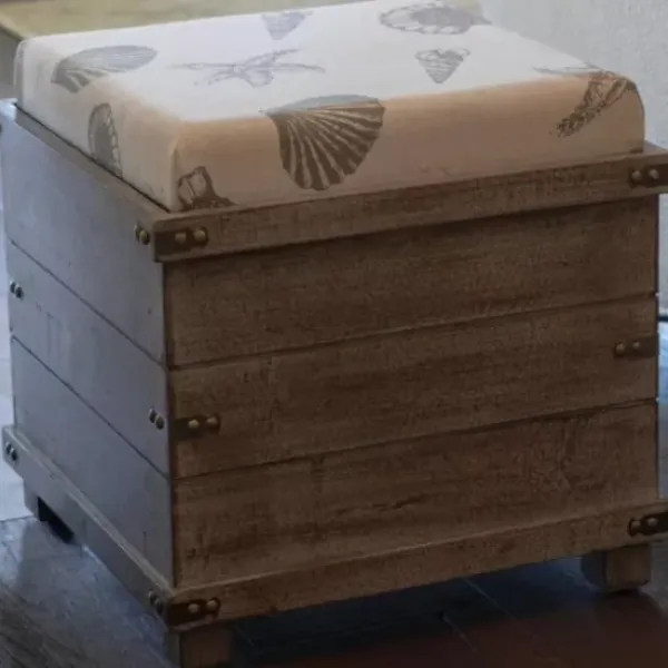 Benches & Ottomans-Kirkland's Home Weathered Wood Seashell Storage Ottoman Brownb/Tan