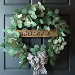 Wreaths-Kirkland's Home Welcome Bow Eucalyptus Wreath, 24 In. Green/Brown/Black