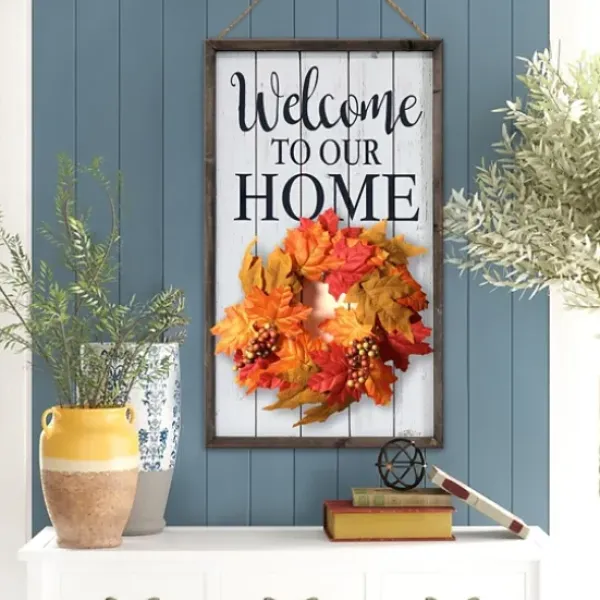 Wall Quotes & Signs-Kirkland's Home Welcome Interchangeable Wreath Wall Plaque White/Black