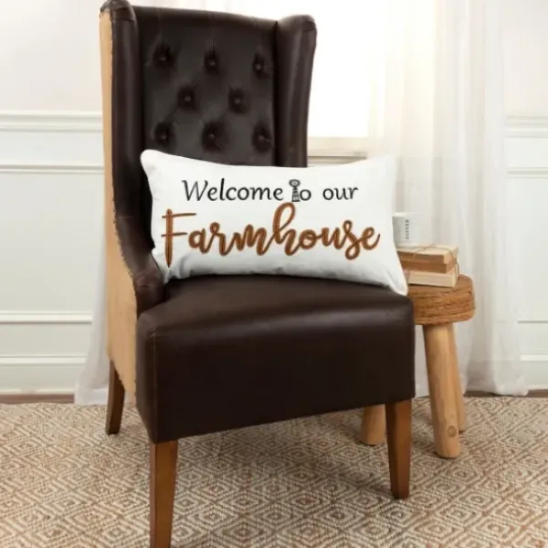 Pillows-Kirkland's Home Welcome To Our Farmhouse Lumbar Pillow White/Black/Brown