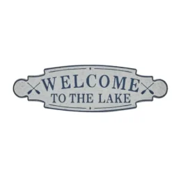 Wall Quotes & Signs-Kirkland's Home Welcome To The Lake Metal Wall Plaque White/Blue