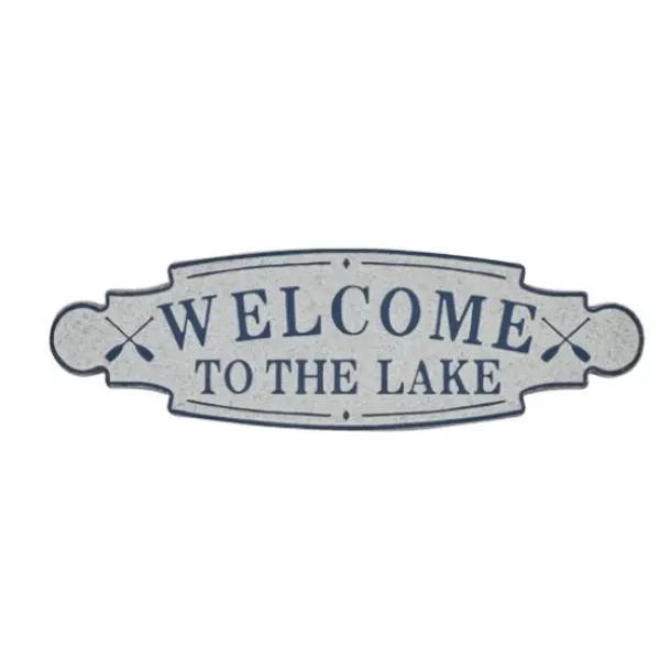 Wall Quotes & Signs-Kirkland's Home Welcome To The Lake Metal Wall Plaque White/Blue