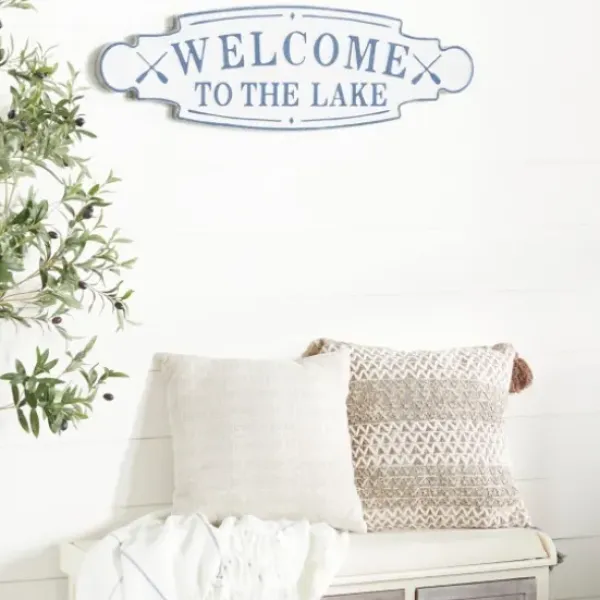 Wall Quotes & Signs-Kirkland's Home Welcome To The Lake Metal Wall Plaque White/Blue