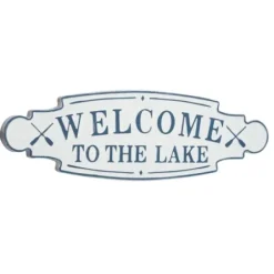 Wall Quotes & Signs-Kirkland's Home Welcome To The Lake Metal Wall Plaque White/Blue