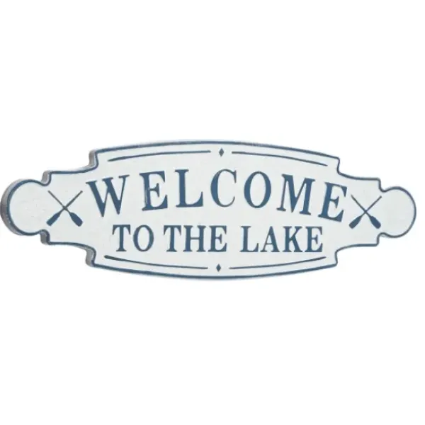 Wall Quotes & Signs-Kirkland's Home Welcome To The Lake Metal Wall Plaque White/Blue