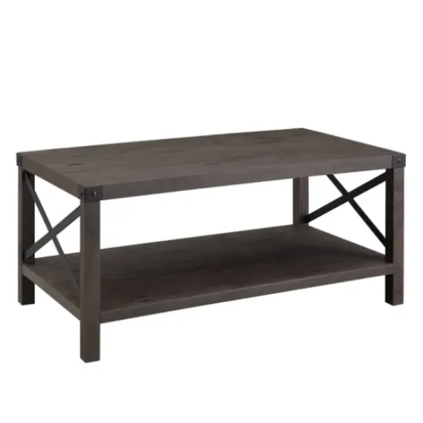 Coffee Tables-Kirkland's Home Wenge Brown X-Frame Coffee Table Gray/Brown/Black
