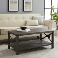 Coffee Tables-Kirkland's Home Wenge Brown X-Frame Coffee Table Gray/Brown/Black