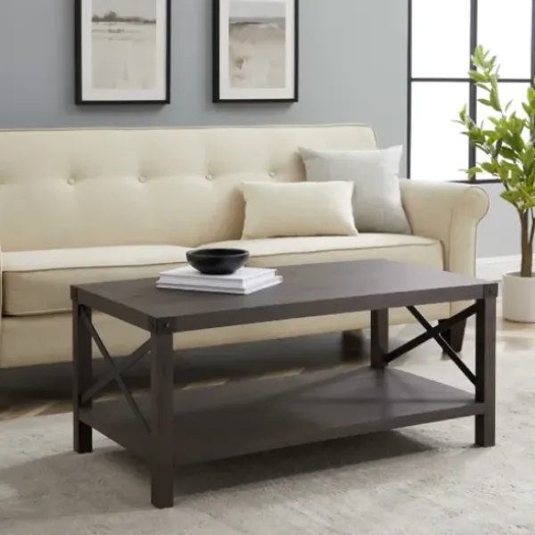 Coffee Tables-Kirkland's Home Wenge Brown X-Frame Coffee Table Gray/Brown/Black
