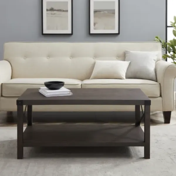Coffee Tables-Kirkland's Home Wenge Brown X-Frame Coffee Table Gray/Brown/Black