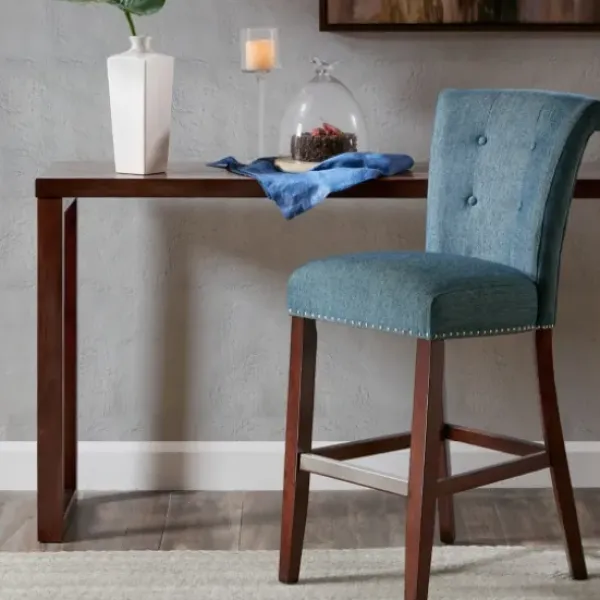 Bar Stools & Counter Height Stools-Kirkland's Home Wesley Tufted Bar Stool With Nailhead Trim Blue