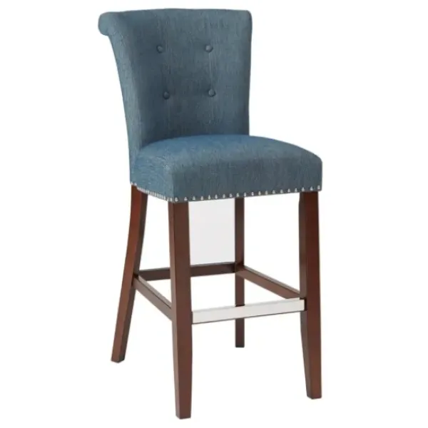 Bar Stools & Counter Height Stools-Kirkland's Home Wesley Tufted Bar Stool With Nailhead Trim Blue