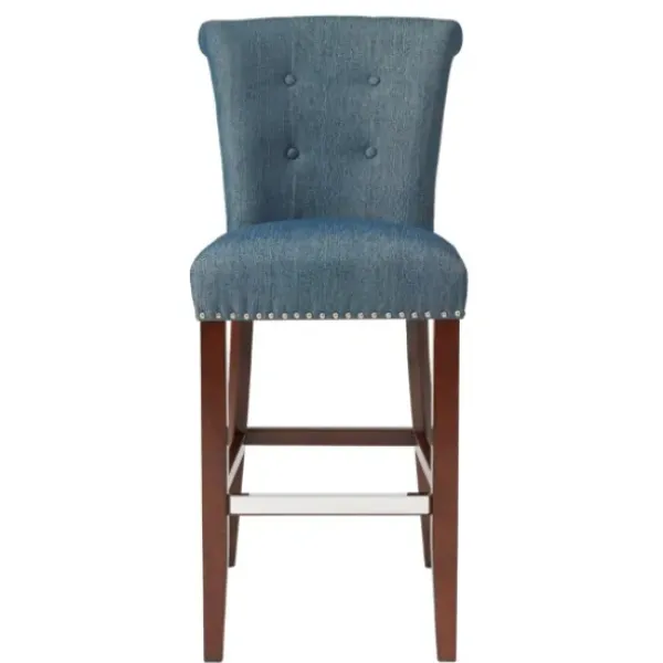 Bar Stools & Counter Height Stools-Kirkland's Home Wesley Tufted Bar Stool With Nailhead Trim Blue