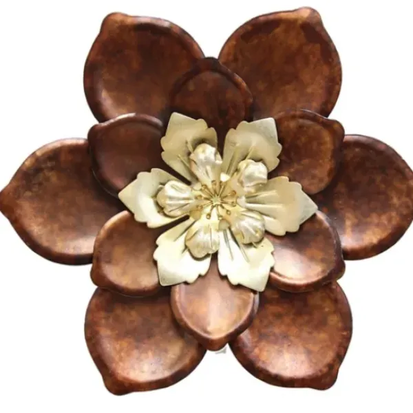 Wall Plaques-Kirkland's Home Whimsical Flower Metal Wall Plaque Brown/Gold