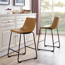 Bar Stools & Counter Height Stools-Kirkland's Home Whiskey Faux Leather Counter Stools, Set Of 2 Brown