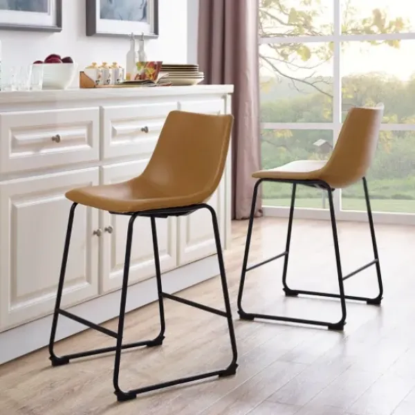 Bar Stools & Counter Height Stools-Kirkland's Home Whiskey Faux Leather Counter Stools, Set Of 2 Brown
