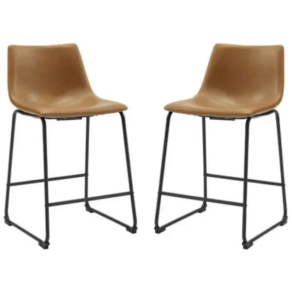 Bar Stools & Counter Height Stools-Kirkland's Home Whiskey Faux Leather Counter Stools, Set Of 2 Brown