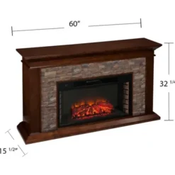Tv Stands & Media Consoles-Kirkland's Home Whisky Maple And Stone Electric Fireplace Brown