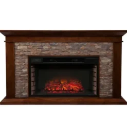 Tv Stands & Media Consoles-Kirkland's Home Whisky Maple And Stone Electric Fireplace Brown