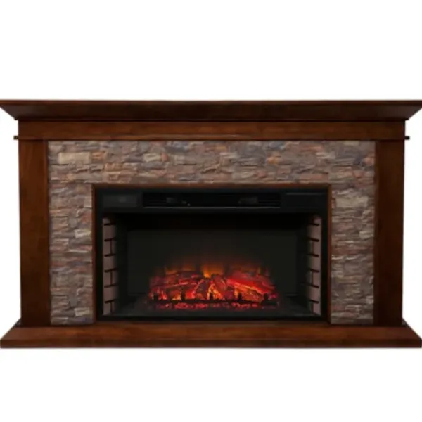 Tv Stands & Media Consoles-Kirkland's Home Whisky Maple And Stone Electric Fireplace Brown